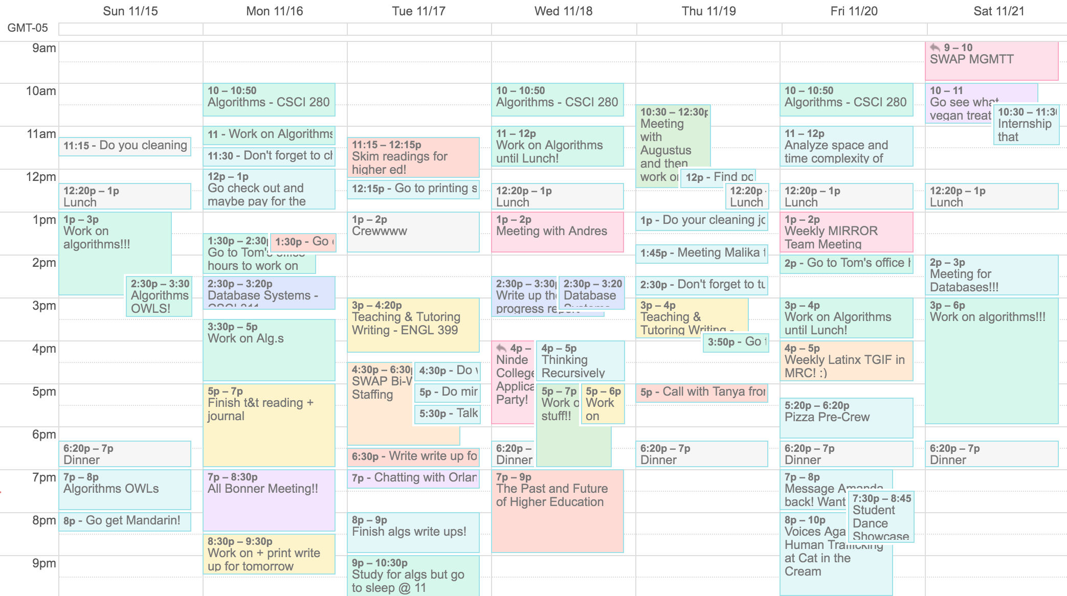 A picture of my calendar with an overwhelming number of events.
